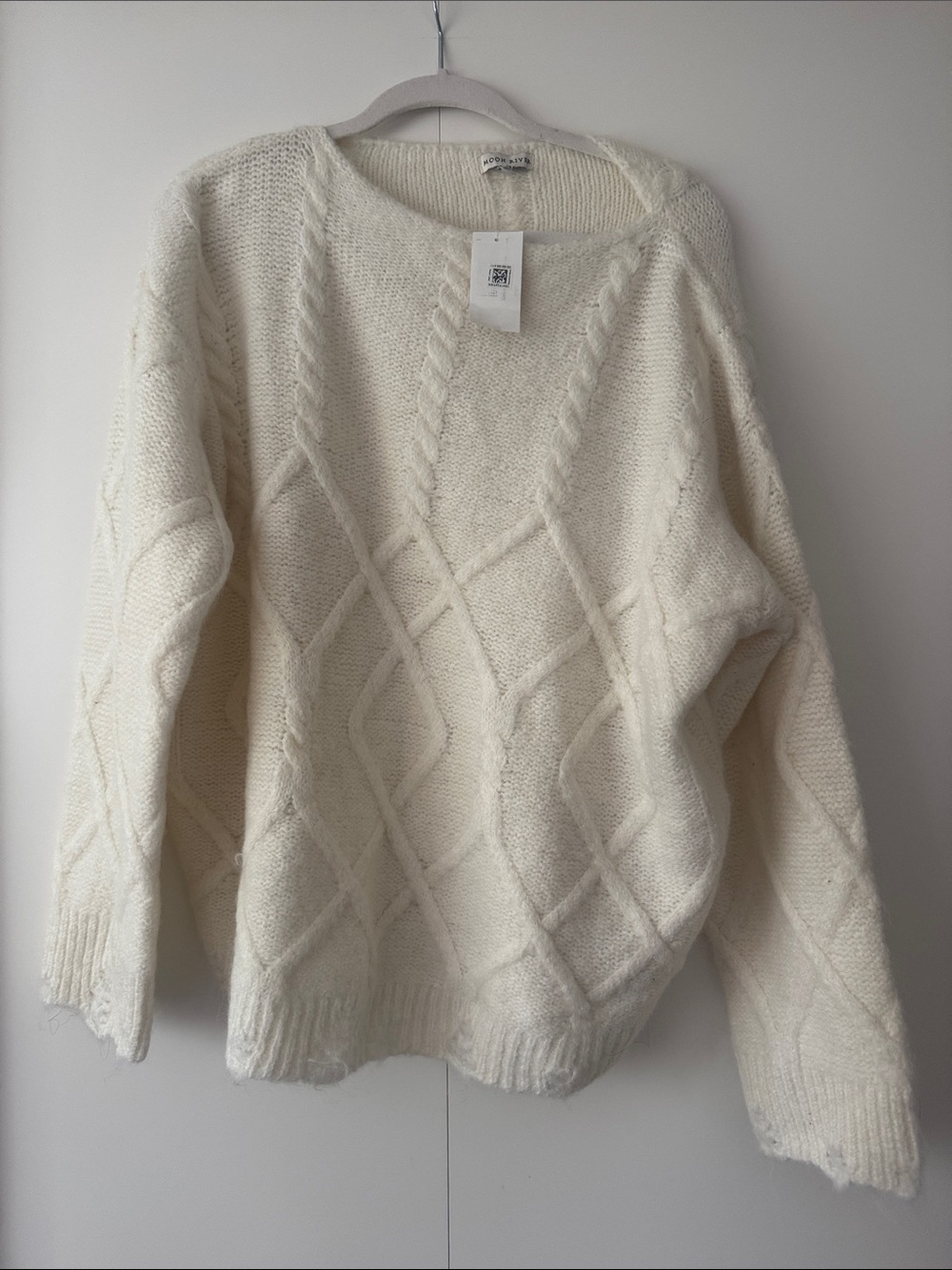 Moon River Cream Cable Crewneck Sweater